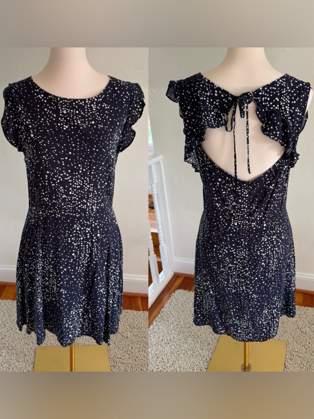 cupcakes & cashmere Navy and White Backless Polka Dot Dress Size 10
